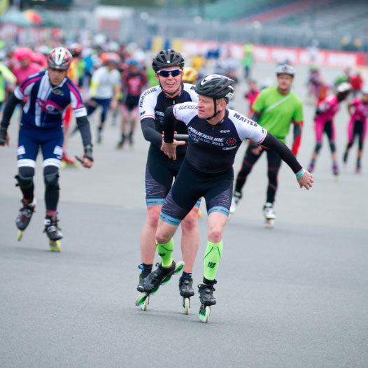Matthias Knoll skating in Powerslide inline skates and wearing a race outfit