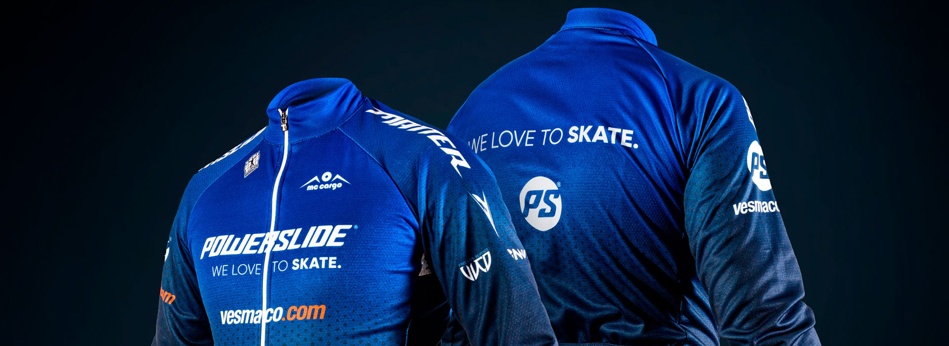 The front and back of a Powerslide long sleeve shirt for inline speed skating
